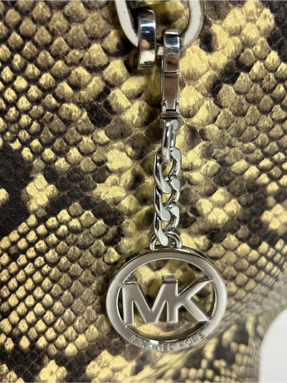 Michael Kors Snake-Print Leather Tote Doible Handle Shoulder Bag Purse Black Tan
